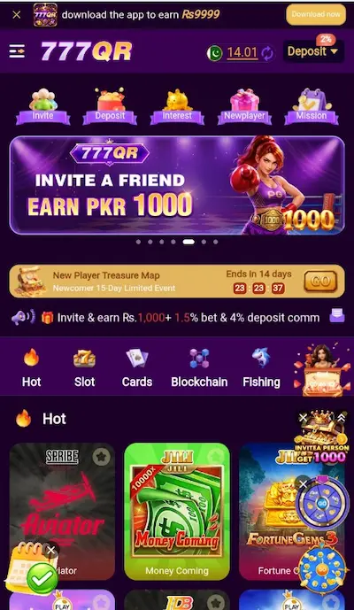 777QR Game mobile dashboard interface